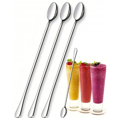 Set 3 buc lingurita lunga, inox, 20 cm, pentru cocktailuri, desert sau bauturi in pahare inalte