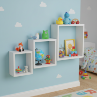 Set 3 cuburi din MDF, albe, moderne, decorative si practice, feronerie fixare inclusa