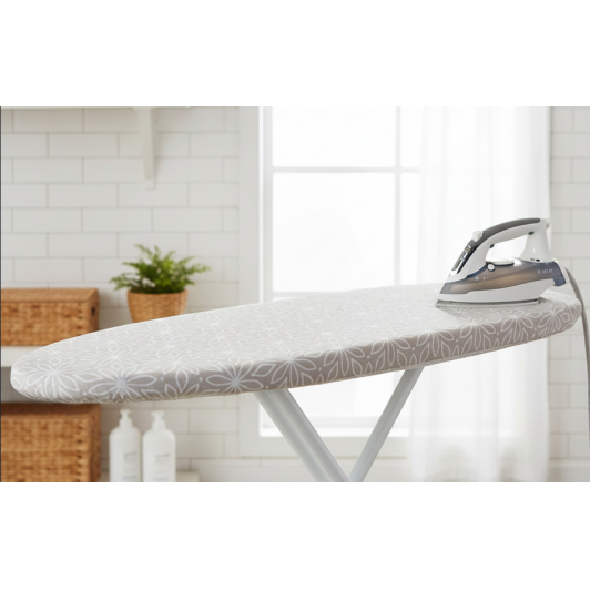 Husa pentru masa de calcat rufe, bumbac, 130x45, alb/bej cu model floral