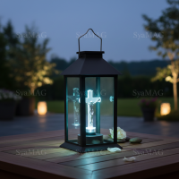 Felinar LED, incarcare solara, cruce, 14x14x28 cm, buton on/off, pentru cimitir sau spatii memoriale