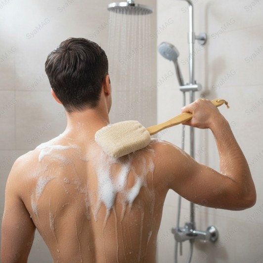 Burete cu maner de lemn, pentru baie, 40 cm