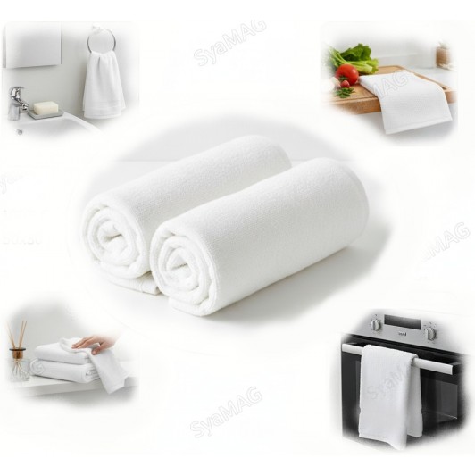Set 2 buc prosp alb, 100% bumbac, baie/bucatarie, 50x30 cm