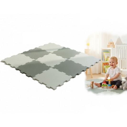 Covor din spuma, puzzle gri verzui, 9 piese, 93x93 cm