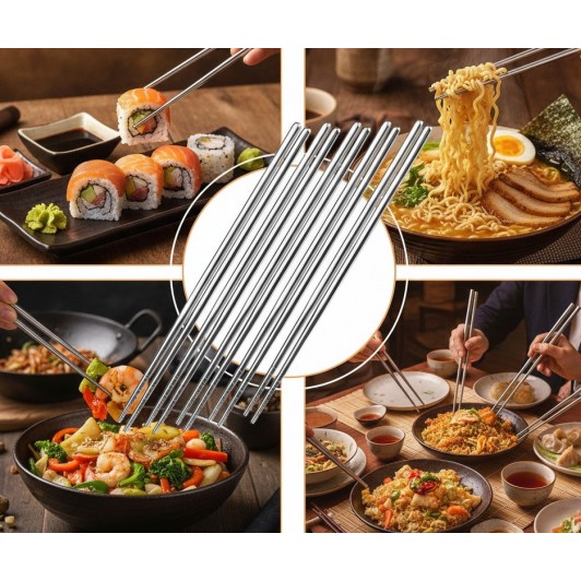 Set 5 perechi betisoare chinezesti, chopsticks, din inox, 22.5 cm, utilizare casnica sau Horeca Set 5 perechi betisoare chinezesti, chopsticks, din inox, 22.5 cm, utilizare casnica sau Horeca
