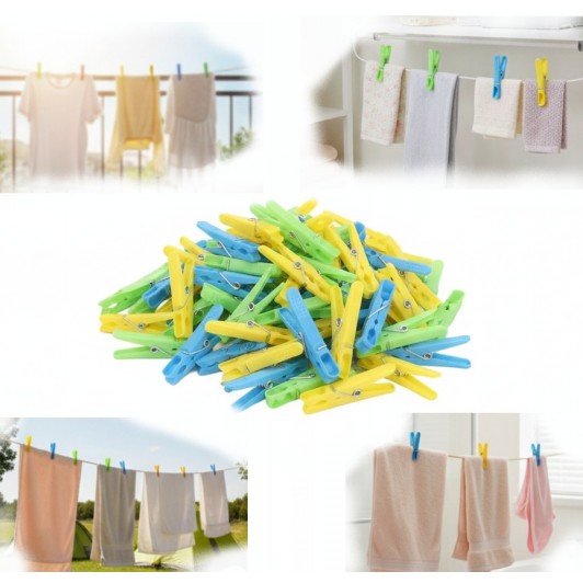 Set 100 carlige pentru organizare si uscare rufe, 8 cm, polipropilena, multicolor