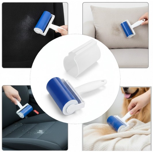 Rola scame, reutilizabila, silicon aderent, cu capac si maner ergonomic, curatare haine si textile