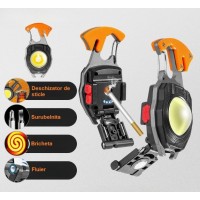 Breloc Multifunctional, Kit Supravietuire, Lanterna, Bricheta, Fluier, ABS/Aluminiu, Alimentare USB