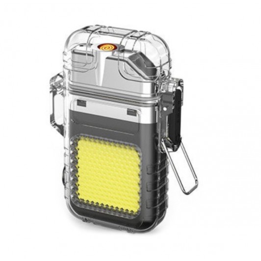 Lanterna tip Breloc cu Bricheta cu arc electric, 3 Moduri Iluminare, 300 mAh, USB-C, Raza 50 - 100 m