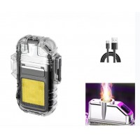 Lanterna tip Breloc cu Bricheta cu arc electric, 3 Moduri Iluminare, 300 mAh, USB-C, Raza 50 - 100 m
