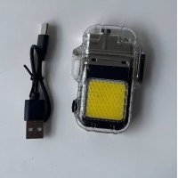 Lanterna tip Breloc cu Bricheta cu arc electric, 3 Moduri Iluminare, 300 mAh, USB-C, Raza 50 - 100 m