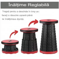 Scaun Telescopic Pliabil pentru Camping si Pescuit, Portabil, Sustine 150 kg, ABS