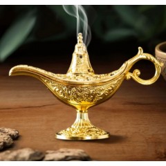 Arzator Tamaie, Model Lampa Aladin, Aliaj METALIC, cu Maner si Capac, Decorativ, Vintage, 3.2x9x6 cm