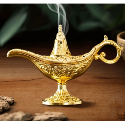 Arzator Tamaie, Model Lampa Aladin, Aliaj METALIC, cu Maner si Capac, Decorativ, Vintage, 3.2x9x6 cm