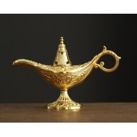 Arzator Tamaie, Model Lampa Aladin, Aliaj METALIC, cu Maner si Capac, Decorativ, Vintage, 3.2x9x6 cm