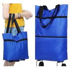 Geanta Pliabila, 2 in 1, Carucior cu Roti, pentru Cumparaturi, 19 l, Albastru, Plastic, 39x46x12 cm