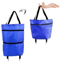 Geanta Pliabila, 2 in 1, Carucior cu Roti, pentru Cumparaturi, 19 l, Albastru, Plastic, 39x46x12 cm