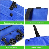 Geanta Pliabila, 2 in 1, Carucior cu Roti, pentru Cumparaturi, 19 l, Albastru, Plastic, 39x46x12 cm
