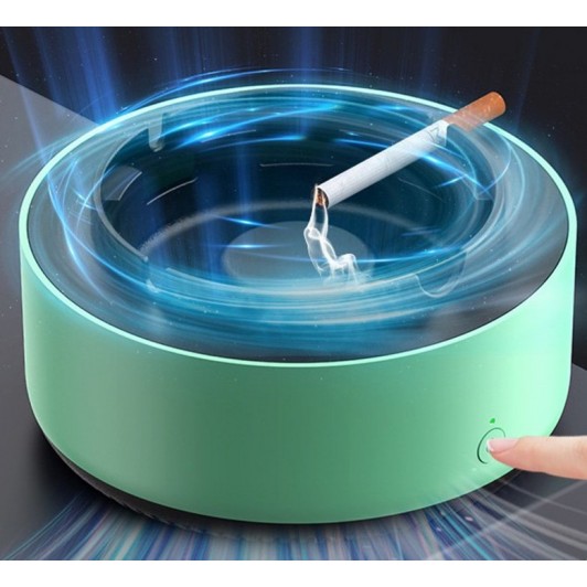 Scrumiera inteligenta cu purificator de aer, incarcare USB, Absorbtie Fum, 14,5 x 14 x 7,5 cm, Verde