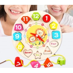 Jucarie Educativ, Tip Montessori, Model Ceas Leu, din Lemn, + 36 Luni, 12 Piese, 17 cm, Multicolor Jucarie Educativ, Tip Montessori, Model Ceas Leu, din Lemn, + 36 Luni, 12 Piese, 17 cm, Multicolor