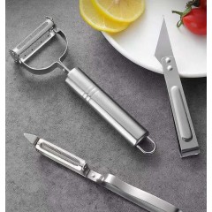 Accesorii de Curatat Decojit Fructe Legume, 3 Piese, Feliator Cutit Decojitor, Inox