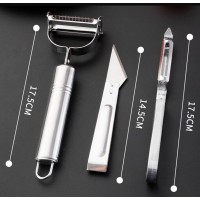 Accesorii de Curatat Decojit Fructe Legume, 3 Piese, Feliator Cutit Decojitor, Inox