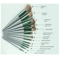 Set 13 pensule pentru machiaj, super soft, makeup profesional/incepatori, verde