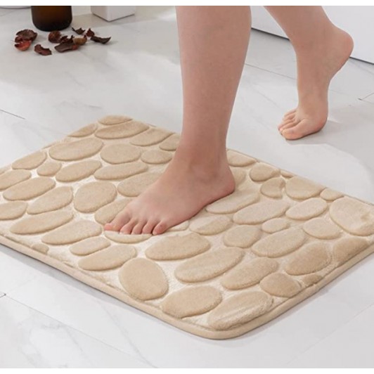 Covoras pentru Baie Antiderapant, Uscare Rapida, Model 3D Piatra, 40x60 cm, Bej