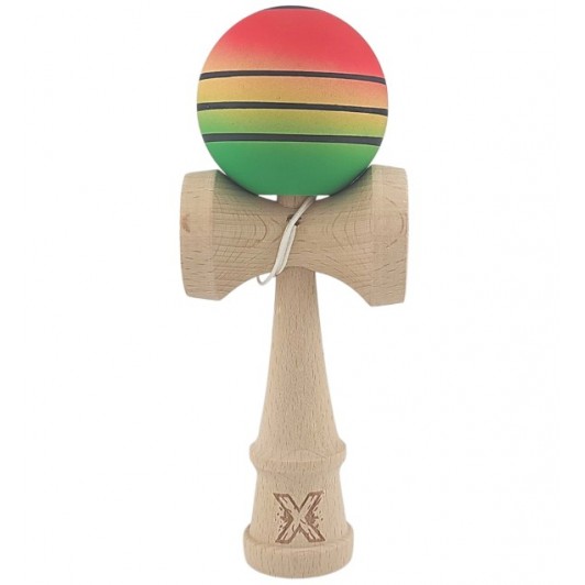 Kendama X Originala, Profesionala, din Lemn, Rubber Grip, 18 cm, Special V1, Rosu/Galben/Verde