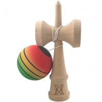 Kendama X Originala, Profesionala, din Lemn, Rubber Grip, 18 cm, Special V1, Rosu/Galben/Verde