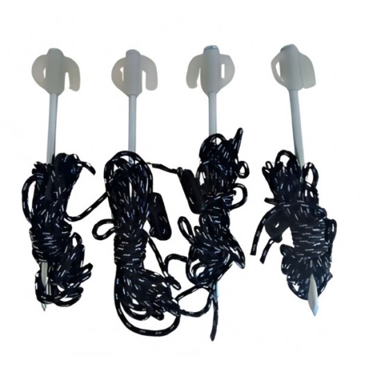 Set 4 buc, franghie cu cuie, ancorare Corturi, Pavilion, Copertine, franghie 3 m, cuie 20 cm