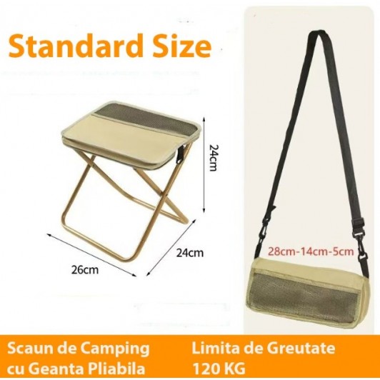 Scaun Taburet Pliabil pentru Camping, Pescuit, din Panza Oxford si Cadru Metalic, 26x24x24 cm
