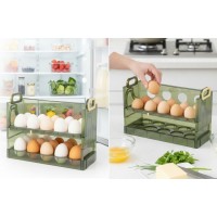 Suport organizator Oua, verde transparent, capacitate 20 oua, doua niveluri, 25.5x10x17 cm
