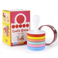 Set 6 stampile prajituri, silicon, taietor aluat inclus, 6 cm, maner tamper din plastic