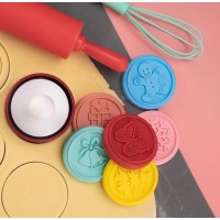 Set 6 stampile prajituri, silicon, taietor aluat inclus, 6 cm, maner tamper din plastic