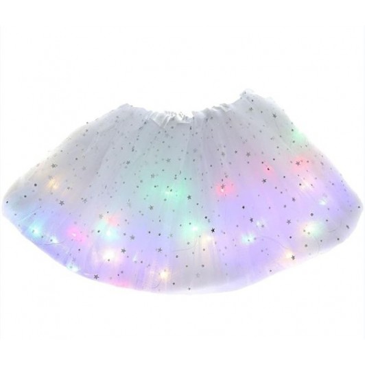 Fusta LED, Tutu de Balet pentru Fetite, cu Luminite Multicolore Incorporate, model Stelute, 30 cm