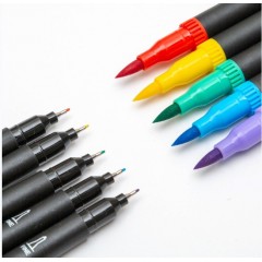 Set 12 Carioci, pe baza de apa, 2 Tipuri de Varf, 1-2 mm, 0.4 mm, Multicolor