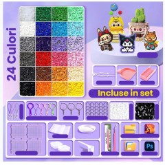 Kit 2.000 de Margele, 24 culori, include penseta, tavite sortare, placi asamblare si alte accesorii