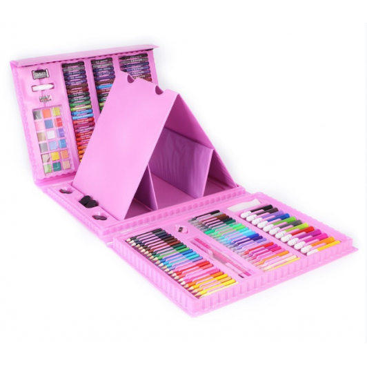 Set 208 Piese, pentru Pictura si Desen, Tip Servieta, 3-12 Ani, 32.6 x 27.7 x 6 cm, Roz
