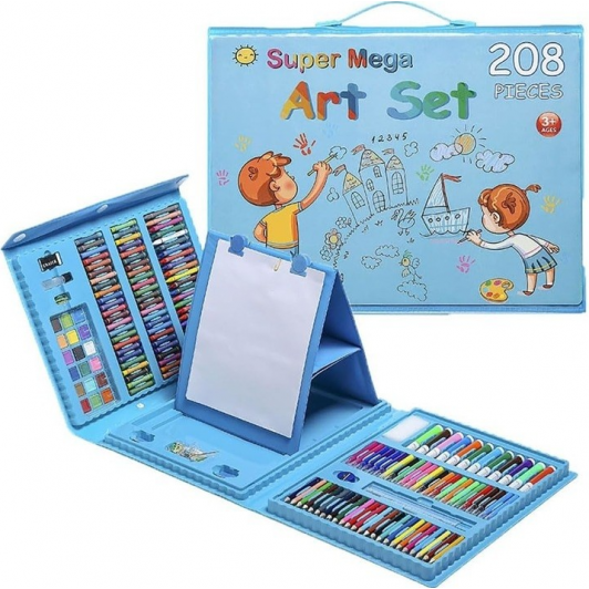 Set 208 Piese, pentru Pictura si Desen, Tip Servieta, 3-12 Ani, 32.6 x 27.7 x 6 cm, Albastru