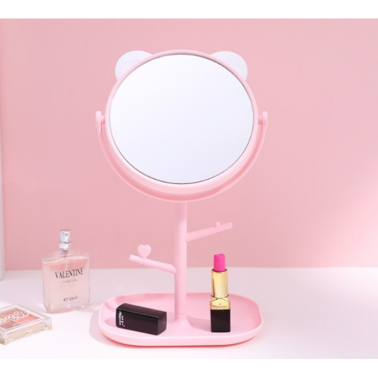 Oglina Cosmetica, Rotire 360 Grade, 15 cm Diametru, Suport Bijuterii Baza + 2 Brate pentru Accesorii