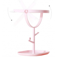 Oglina Cosmetica, Rotire 360 Grade, 15 cm Diametru, Suport Bijuterii Baza + 2 Brate pentru Accesorii