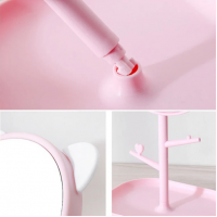 Oglina Cosmetica, Rotire 360 Grade, 15 cm Diametru, Suport Bijuterii Baza + 2 Brate pentru Accesorii