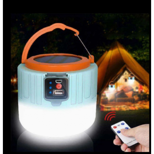Lampa Portabila, Incarcare Solara+USB, Afisaj Inteligent al Bateriei, Raza 32 mp, 6x9x11 cm