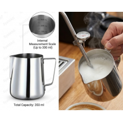 Cana pentru spumarea laptelui, Inox, gradatie 300 ml, capacitate 350 ml, 7.5x9 cm Cana pentru spumarea laptelui, Inox, gradatie 300 ml, capacitate 350 ml, 7.5x9 cm