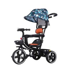 Tricicleta copii 2 - 5 ani, Copertina albastra, Maner parental, Protectie