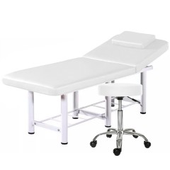 Set Pat cosmetica, Alb, 186x70x70cm, 22kg, Piele ecologica + Scaun rotativ pentru salon, Alb