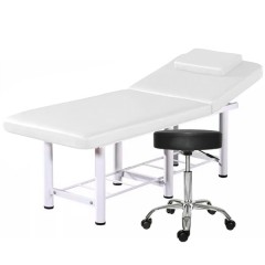 Set Pat cosmetica, Alb, 186x70x70cm, 22kg, Piele ecologica + Scaun rotativ pentru salon, Negru