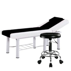 Set salon - Scaun hidraulic, Taburet rotativ, Negru + Masa cosmetica, Pat masaj, Alb-Negru