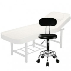 Set salon - Scaun hidraulic cu spatar, Taburet rotativ, Negru + Masa cosmetica, Pat masaj, Alb