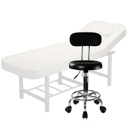 Set salon - Scaun hidraulic cu spatar, Taburet rotativ, Negru + Masa cosmetica, Pat masaj, Alb